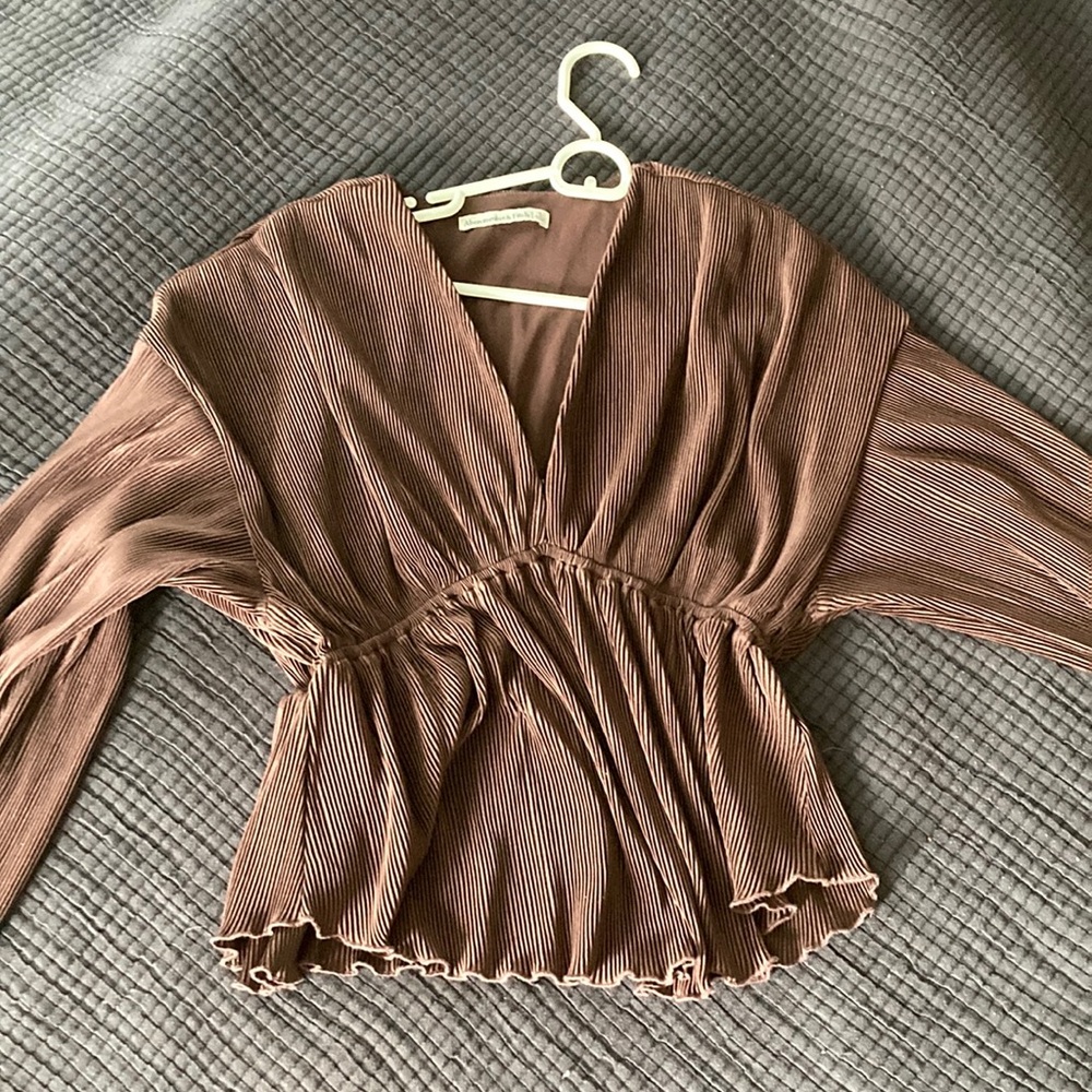 Abercrombie & Fitch Brown Peplum V-neck blouse